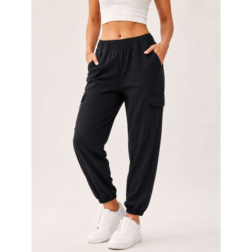 Eddie Bauer Womens Size 16 Black Fleece Lined Cargo Jogger Pants Stretch